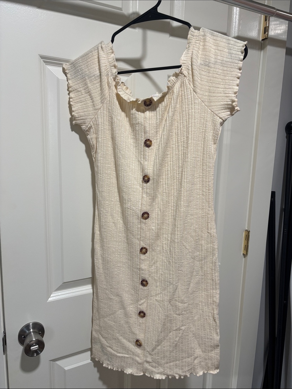 No Boundaries Cream Ribbed Button-Front Midi Dress